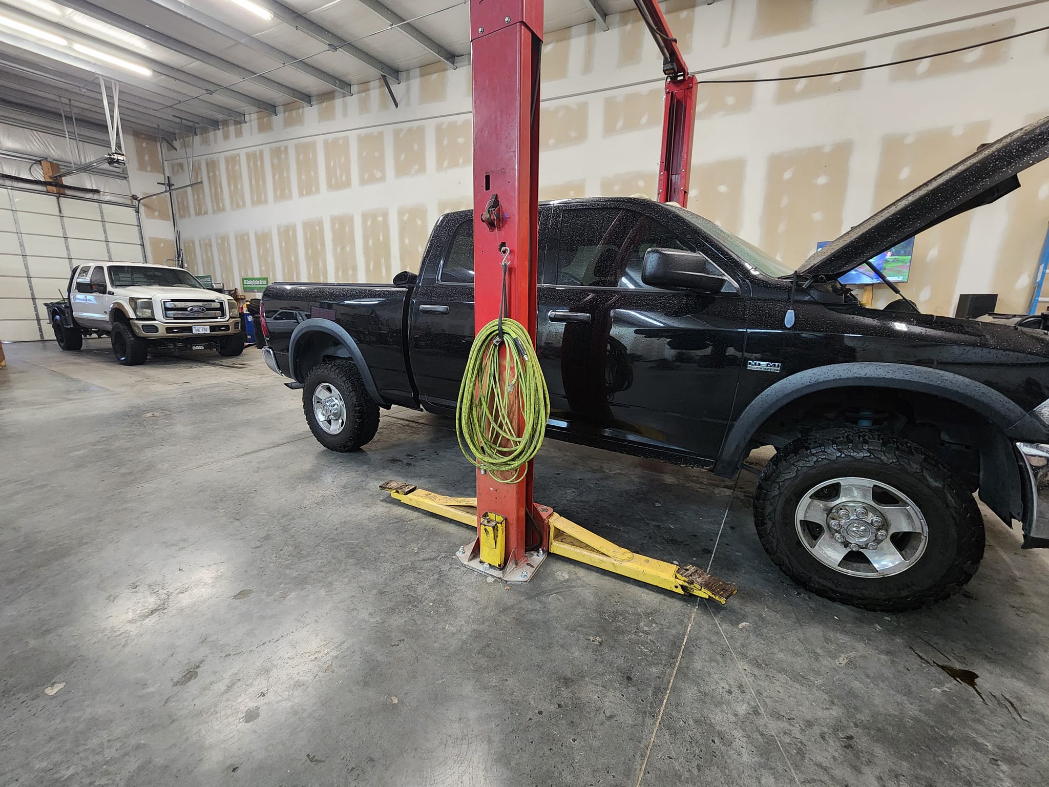 truck in the shop for winter prep maintenance